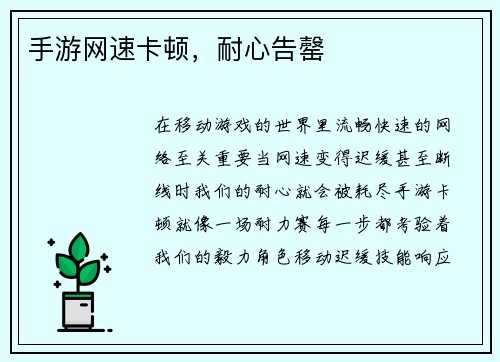 手游网速卡顿，耐心告罄